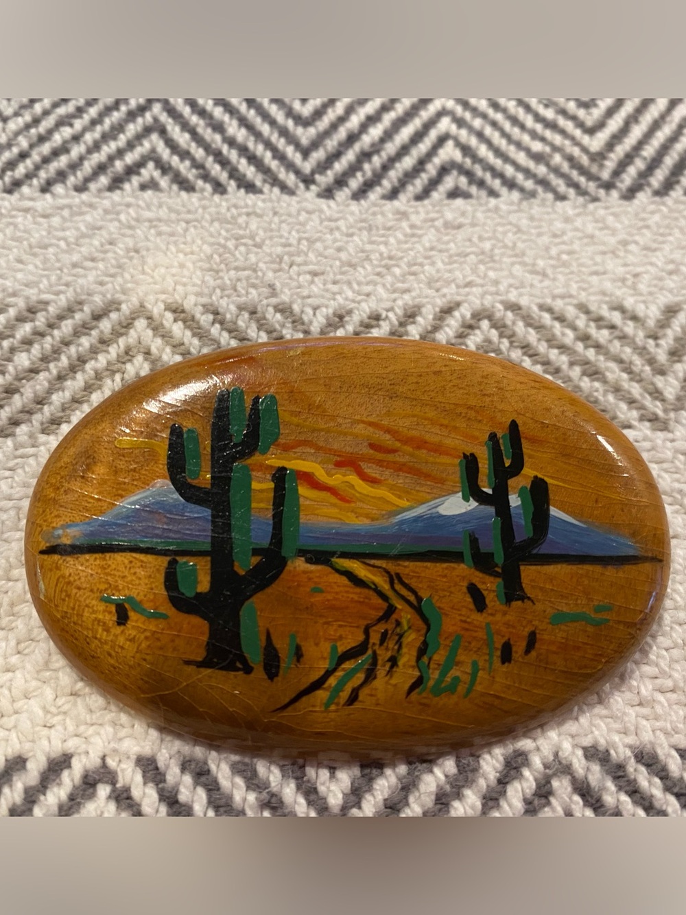 Vintage Hand-Painted Wooden Desert Scene Pin/Brooch